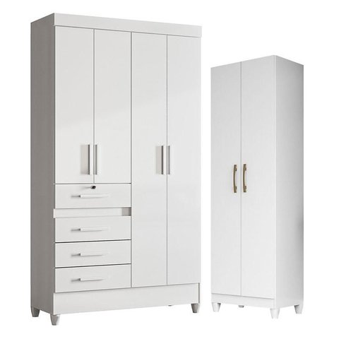 Guarda Roupa Infantil Sobral e Armário Multiuso New Íris Branco Brilho - Moval