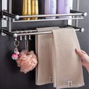 Ver imagem 3 de Suporte Inox Cozinha Banheiro Organizador Gancho Prateleira Dupla Multiuso Toalha Shampoo Condiciona