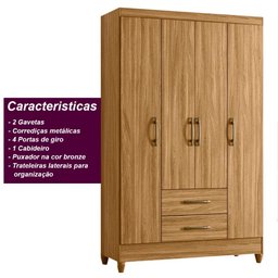 Guarda Roupa Paraty 111cm 4 Portas Freijó Moval - 5