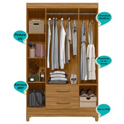 Guarda Roupa Paraty 111cm 4 Portas Freijó Moval - 4