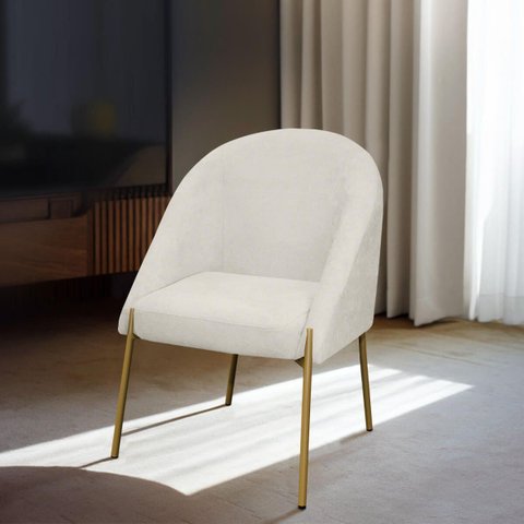 Banqueta Poltrona Lua Pé Metal Bouclê Ideal para Sala Penteadeira ou Salão:bege Claro