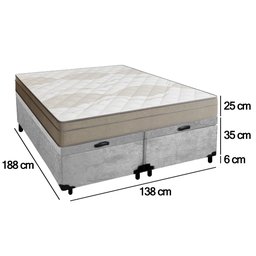Cama Box Baú Casal Bipartido Suede + Colchão de Molas Ensacadas Portobel Ipanema -  138x188x66cm Cor - 3