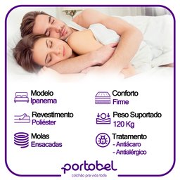 Cama Box Baú Casal Bipartido Suede + Colchão de Molas Ensacadas Portobel Ipanema -  138x188x66cm Cor - 5