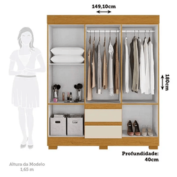 Guarda Roupa Maya 6 Pts Mdp La 149 - Nature/off White - Acp - 2