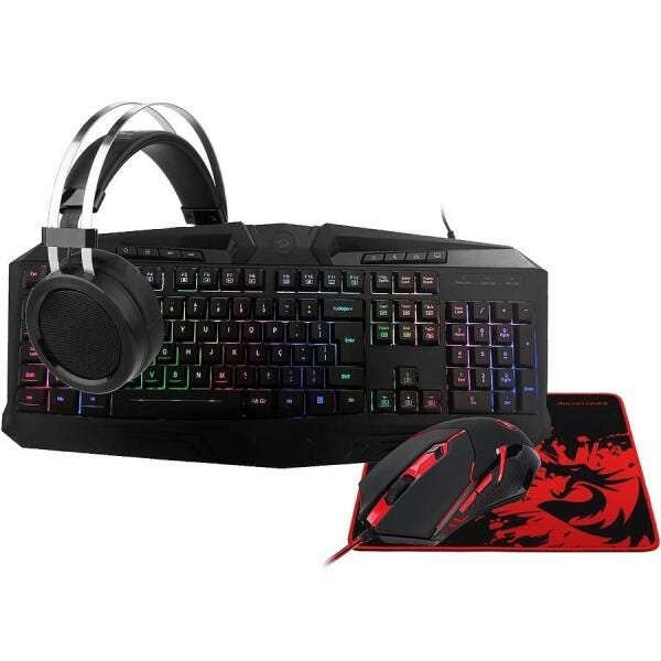 KIT GAMING REDRAGON ESSENTIALS S112 TECLADO MOUSE MOUSEPAD HEADSET