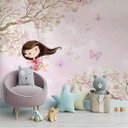 Ver imagem 2 de Papel De Parede Adesivo Infantil Menina no Balanço Jardim 1,00 x 1,00