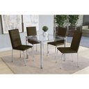Ver imagem 1 de Conjunto: Mesa de Cozinha Reno c/ Tampo de Vidro 90cm + 4 Cadeiras Amsterdã Cromado/Marrom -