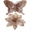 Ver imagem 2 de Kit 5 Pendente Flores Borboleta Rose Gold Enfeite Natalino