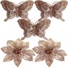 Kit 5 Pendente Flores Borboleta Rose Gold Enfeite Natalino - 1