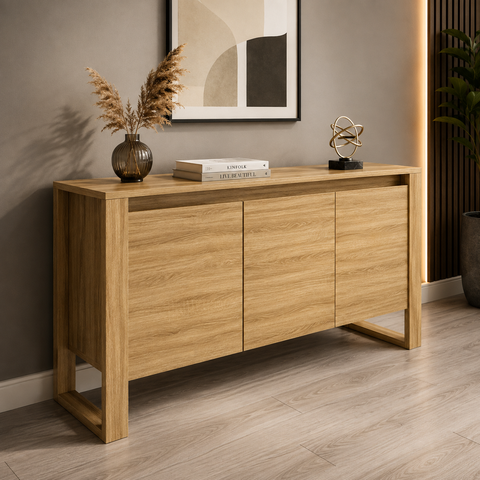 Balcão para Escritório 3 Portas com Prateleiras 136cm ME4147 Amêndoa - Tecno Mobili