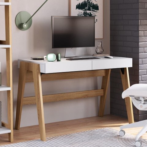 Mesa Escrivaninha Home Office 2 Gavetas Soul A03 Hanover Off White - Lyam Decor