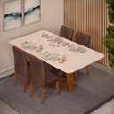 Ver imagem 2 de Conjunto Sala de Jantar Mesa Tampo Vidro 4 Cadeiras Dj Móveis Freijó Kiara Moca Yasmin