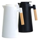 Ver imagem 1 de Garrafa Térmica Café Chá 1 Litro Preta a Vacuo Cabo Madeira