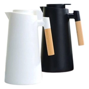 Garrafa Térmica Café Chá 1 Litro Preta a Vacuo Cabo Madeira