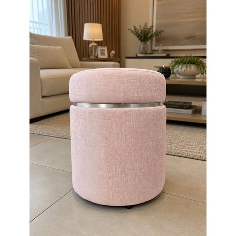 Puff com Cinta Superior Prata Rosa Linho - Let Móveis