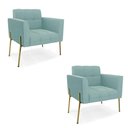Ver imagem 2 de Poltrona Sala Decorativa Kit 2 Elisa Pé Aço Lateral Dourado Cotelê Ext/veludo Menta D03 - D’Rossi
