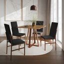 Ver imagem 1 de Conjunto de Jantar Mesa Mônaco Premium 90cm Imbuia com 4 Cadeiras Estofadas Pretas Base Cobre