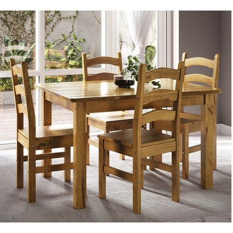 Conjunto com Mesa de Jantar 120cm Retangular e 4 Cadeiras 100% Madeira Maciça Napoli Espresso Móveis Marrom/Nogueira