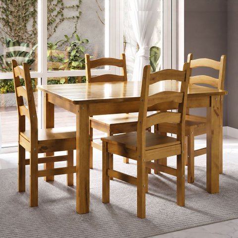 Conjunto com Mesa de Jantar 120cm Retangular e 4 Cadeiras 100% Madeira Maciça Napoli Espresso Móveis Marrom/Nogueira