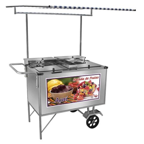 Carrinho 2 em 1 Cefaz Salada de Frutas e Açaí Luxo Inox Rodas Maciças e Toldo L17m/t