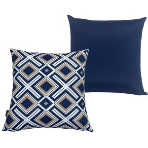 Kit 2 Capas de Almofada Impermeável Belize Zíper Invisível 45cmx45cm:Geométriza Azul e Lisa Azul