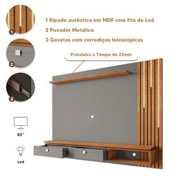 Painel Home Suspenso Ripado Led Tv até 80 Polegadas Titanium Naturalle Hit Shop Jm - 5 Painel Home Suspenso Ripado Led Tv até 80 Polegadas Titanium Naturalle Hit Shop Jm - 5