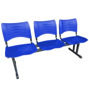 Longarina Cadeira 3 Lugares Iso Plástica Coluna Dupla Para Recepção Auditório e Clinica Azul