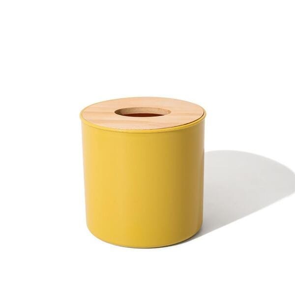 Porta Lenço Papel Redondo com Tampa de Bambu - Amarelo - 1