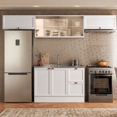 Cozinha Completa Modulada Americana com Vidro Reflecta 4 Peças Yescasa