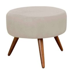 Puff Pufe Banqueta Redondo Estofado Pés Madeira Suede - 1