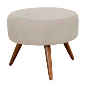 Puff Pufe Banqueta Redondo Estofado Pés Madeira Suede