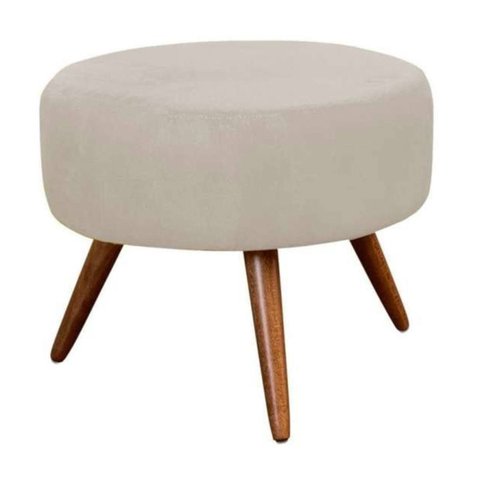 Puff Pufe Banqueta Redondo Estofado Pés Madeira Suede