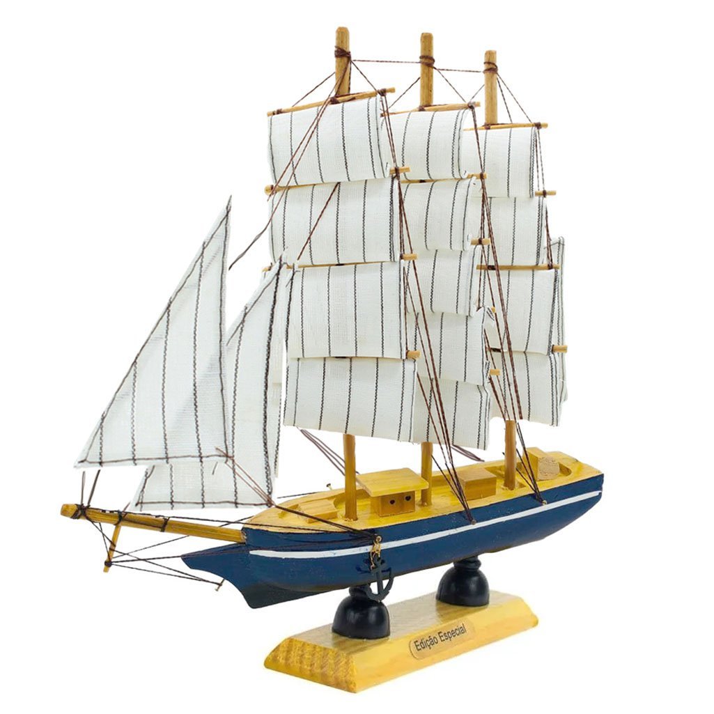 Miniatura Barco Navio de Madeira Veleiro Decorativo – 22cm