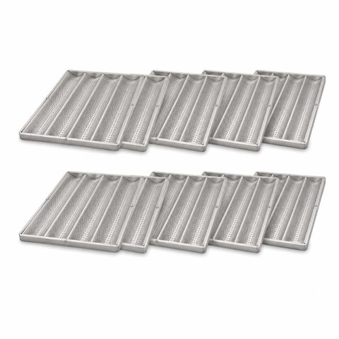 Conjunto 10 Esteiras Assadeira Canaleta Perfurada 4 Ondas Pão Francês Alumínio 35x35 - Imeca 7557