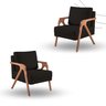 Kit 2 Poltronas Decorativa Mona Braço de Madeira:veludo Preto - 1