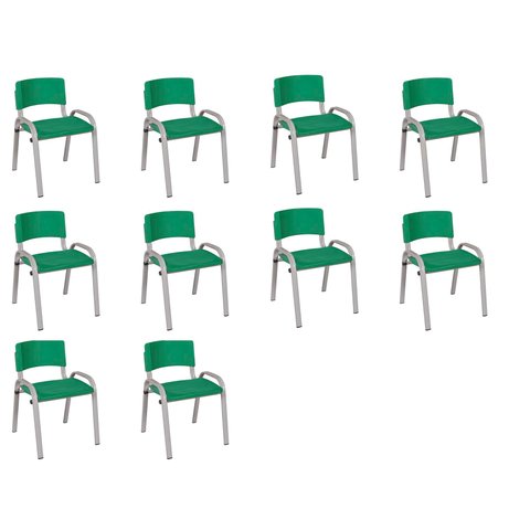 Kit 10 Cadeiras Infantil Iso, Escola, Base Cinza-verde Escuro