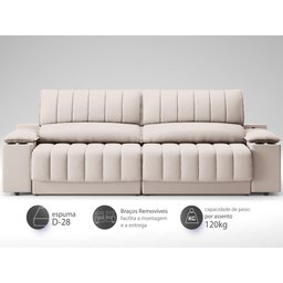 Sofá com Porta Copos Carregador USB Ret Rec Murano 2,30m Velosuede Areia - NETSOFAS - 4