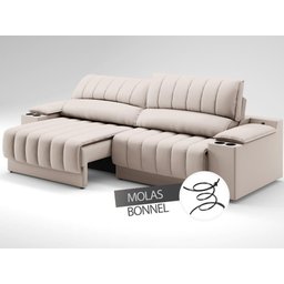 Sofá com Porta Copos Carregador USB Ret Rec Murano 2,30m Velosuede Areia - NETSOFAS - 6