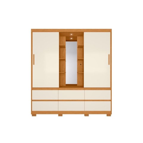 Guarda Roupa com Espelho Atena 2 Portas e 6 Gavetas - Cinamomo Off White Flex - Albatroz