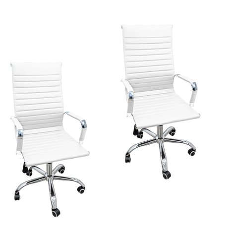 Kit 2 Cadeiras de Escritório Presidente Executiva Alta Confortável Esteirinha para 120 Kg Branco Bra
