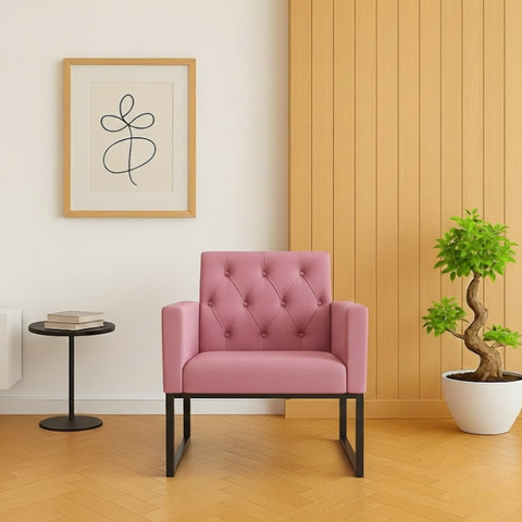 Poltrona Decorativa para Escritório e Consultório Base Metal Rose