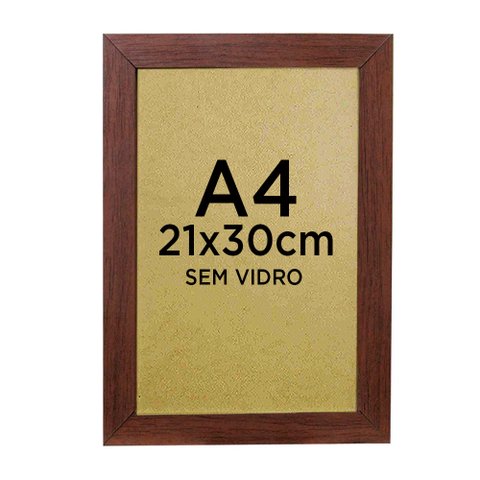 Moldura Quadro A4 21x30 Diploma Certificado Foto sem Vidro TaColado Moldura Trad 1cm Madeira Escura 