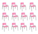 Ver imagem 1 de Kit 12 Cadeiras Infantil Iso, Escola, Base Cinza- Rosa