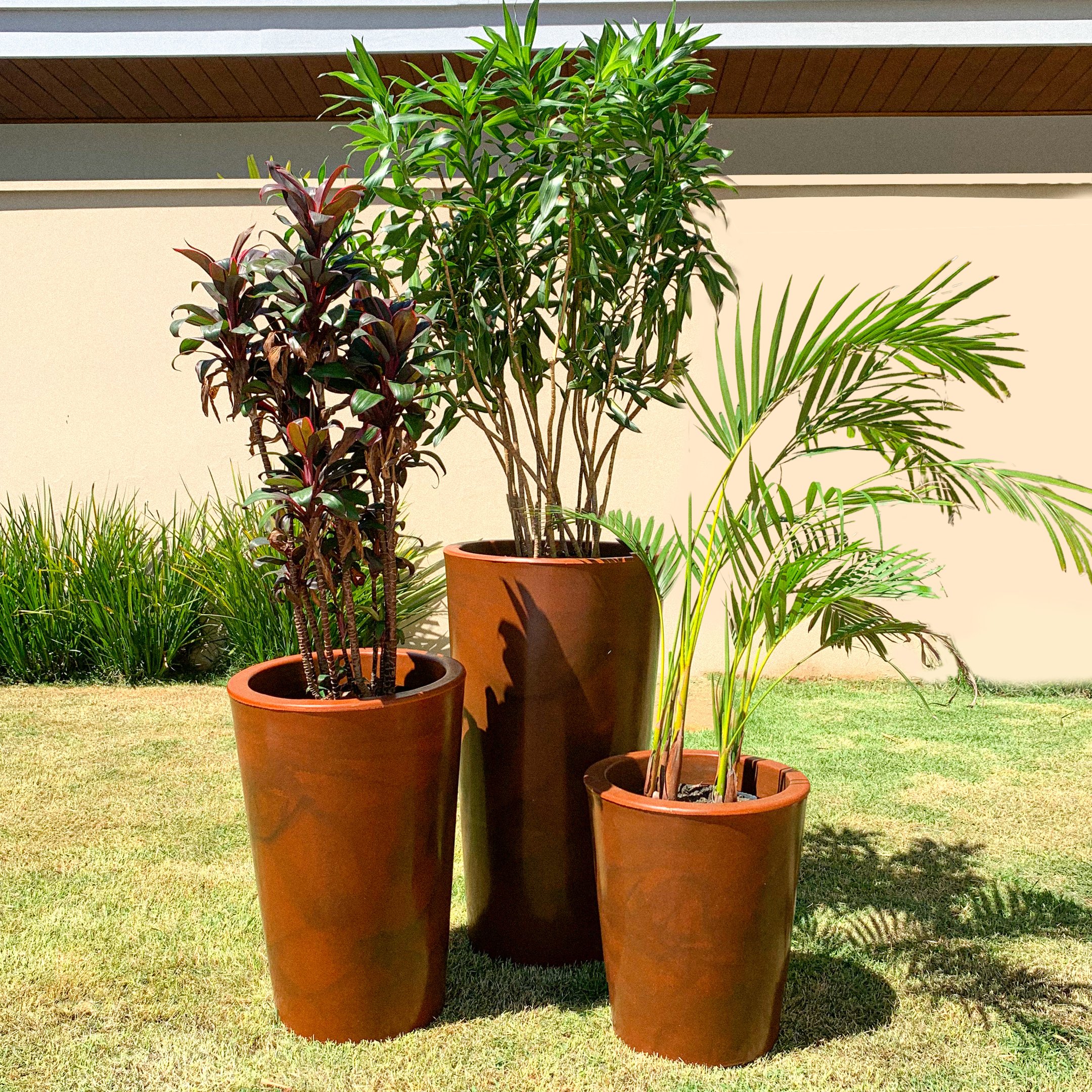 Vaso Alto para Plantas Redondo em Polietileno 43x36cm Cinza - 4