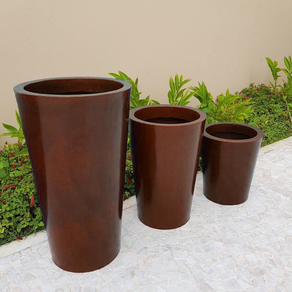 Vaso Alto para Plantas 43x36cm Redondo em Polietileno Marrom - 5