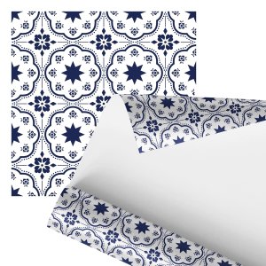 Papel de Parede Adesivo Arabesco Azulejo Retro Azul 2,80m