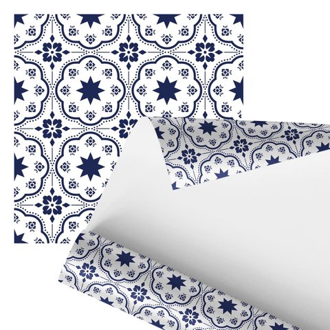Papel de Parede Adesivo Arabesco Azulejo Retro Azul 2,80m