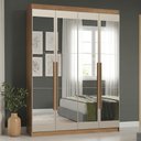 Ver imagem 1 de Guarda-Roupa Solteiro 4 Portas Batentes com Espelhos Rustic/Crema/Rustic Saturno Madesa