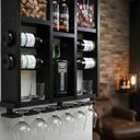 Ver imagem 5 de Barzinho Adega de Madeira Maciça para 7 Garrafas com Porta Rolhas, Tampinhas e Taças - Nogueira