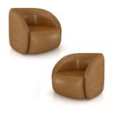 Ver imagem 2 de Kit 2 Poltronas Decorativas Sala de Estar Clarke Pu Caramelo Manchado G45 - Gran Belo